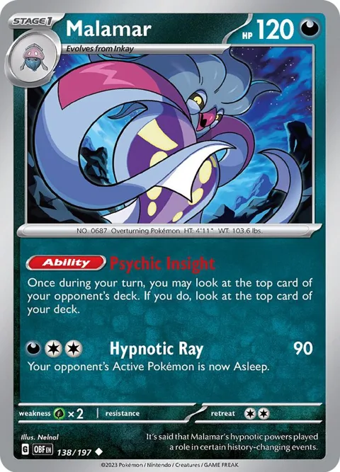 Malamar #138/197 Pokémon card from Obsidian Flames