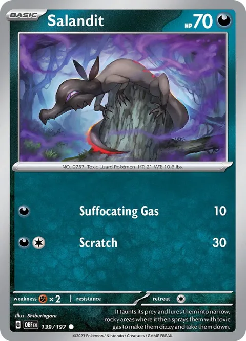Salandit #139/197 Reverse Holofoil Pokémon card from Obsidian Flames