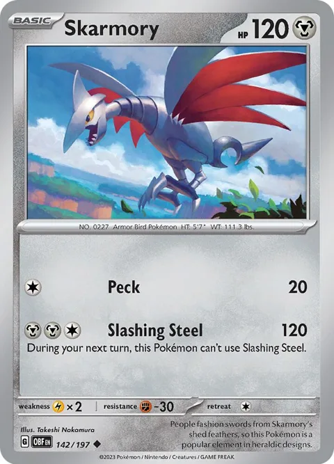 Skarmory #142/197 Pokémon card from Obsidian Flames