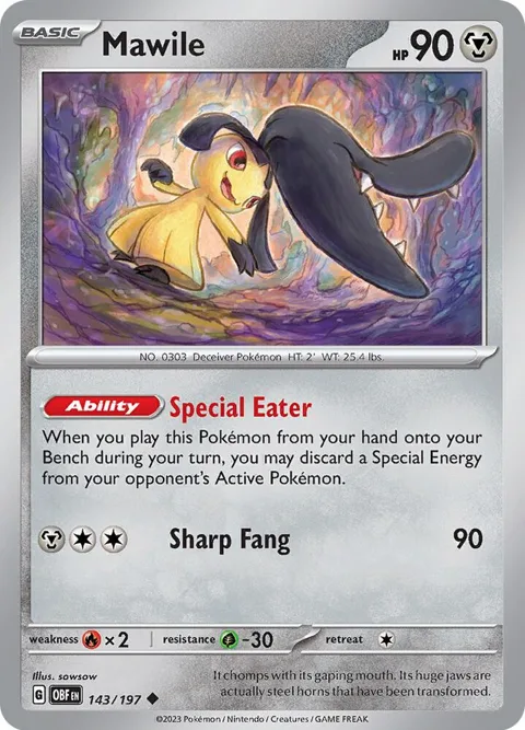 Mawile #143/197 Reverse Holofoil Pokémon card from Obsidian Flames