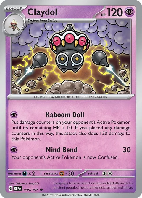 Claydol #095/197 Reverse Holofoil Pokémon card from Obsidian Flames