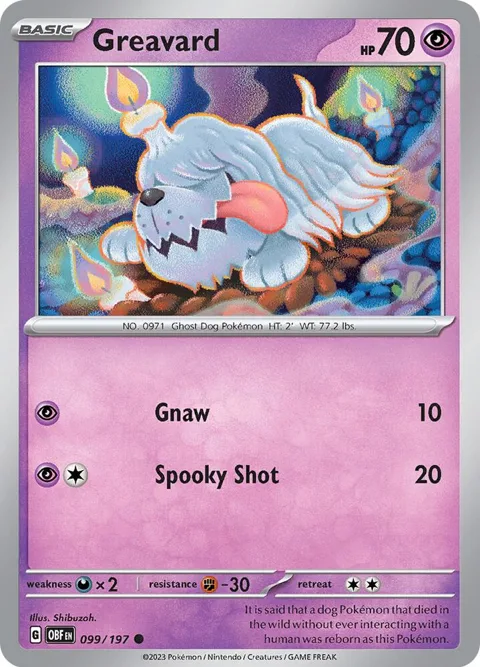 Greavard #099/197 Reverse Holofoil Pokémon card from Obsidian Flames
