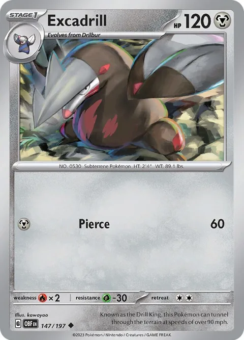 Excadrill #147/197 Reverse Holofoil Pokémon card from Obsidian Flames