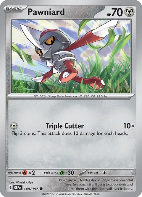 Pawniard #148/197 Reverse Holofoil Pokémon card from Obsidian Flames