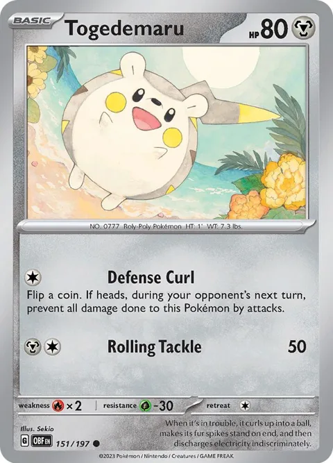 Togedemaru #151/197 Reverse Holofoil Pokémon card from Obsidian Flames