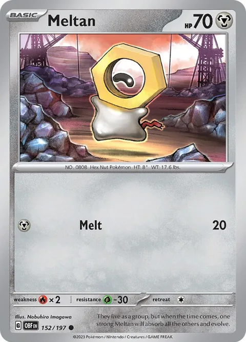 Meltan #152/197 Reverse Holofoil Pokémon card from Obsidian Flames