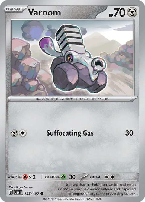 Varoom #155/197 Reverse Holofoil Pokémon card from Obsidian Flames