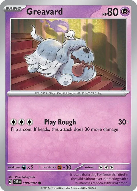 Greavard #100/197 Pokémon card from Obsidian Flames