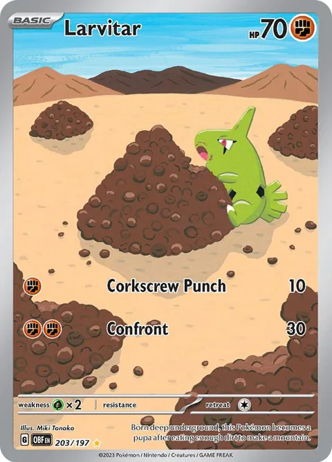 Larvitar #203/197 Holofoil Pokémon card from Obsidian Flames