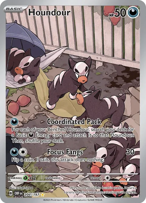 Houndour #204/197 Holofoil Pokémon card from Obsidian Flames