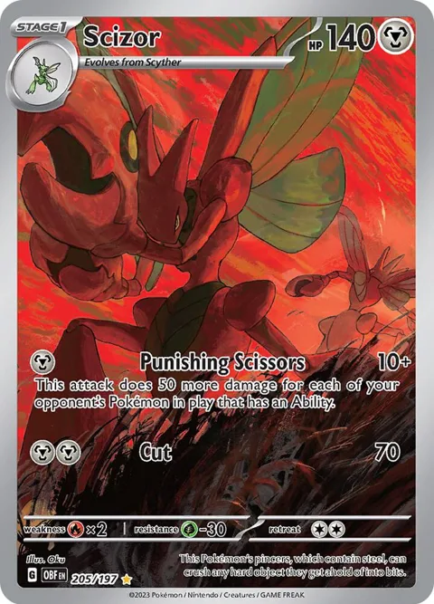 Scizor #205/197 Holofoil Pokémon card from Obsidian Flames