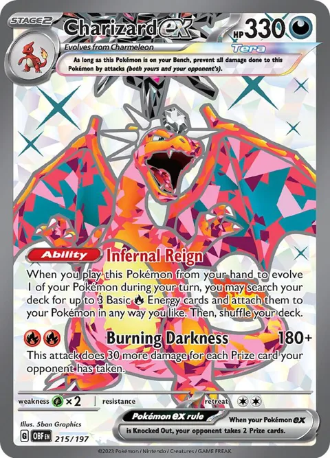 Charizard ex #215/197 Holofoil Pokémon card from Obsidian Flames
