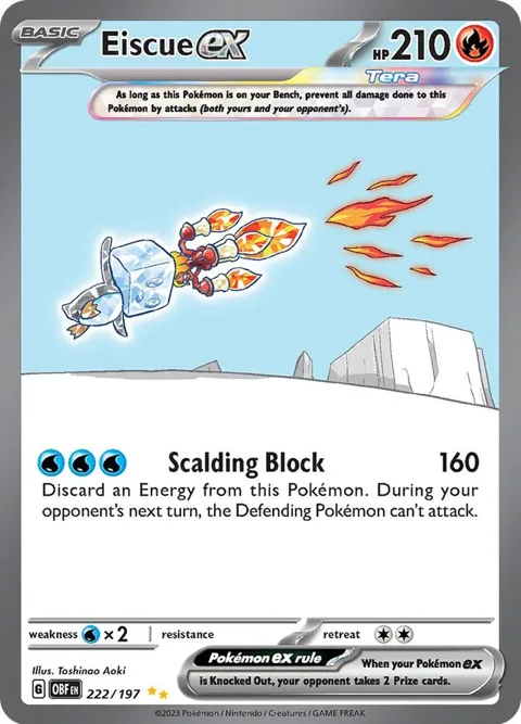 Eiscue ex #222/197 Holofoil Pokémon card from Obsidian Flames