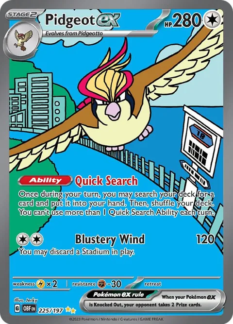 Pidgeot ex #225/197 Holofoil Pokémon card from Obsidian Flames