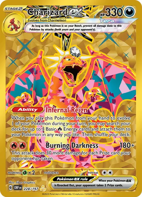 Charizard ex #228/197 Holofoil Pokémon card from Obsidian Flames