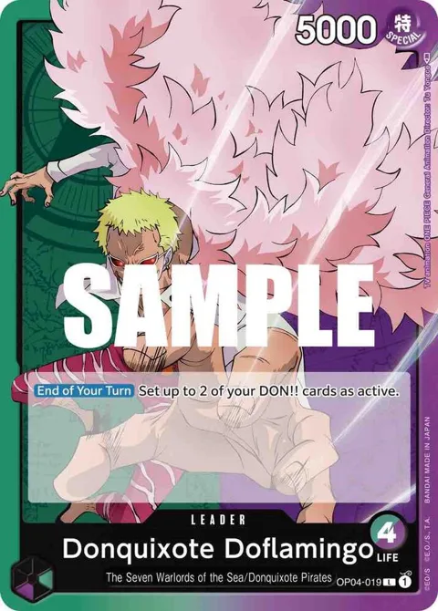 Donquixote Doflamingo OP04-019 One Piece card from Kingdoms of Intrigue