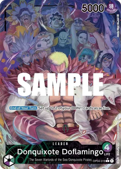 Donquixote Doflamingo Alt Art OP04-019 One Piece card from Kingdoms of Intrigue