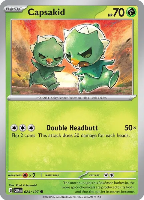 Capsakid #024/197 Reverse Holofoil Pokémon card from Obsidian Flames