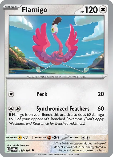 Flamigo #185/197 Pokémon card from Obsidian Flames