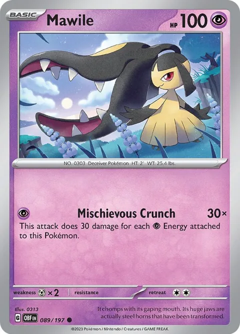 Mawile #089/197 Reverse Holofoil Pokémon card from Obsidian Flames