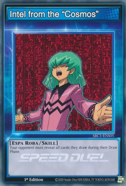 Intel from the "Cosmos" SBC1-ENS05 Yu-Gi-Oh card from Speed Duel: Streets of Battle City