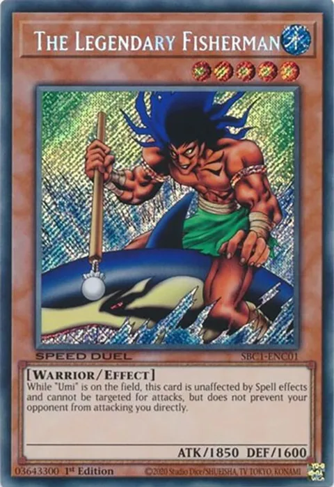 The Legendary Fisherman Secret Rare SBC1-ENC01 Yu-Gi-Oh card from Speed Duel: Streets of Battle City