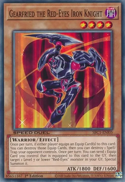 Gearfried the Red-Eyes Iron Knight SBC1-ENI05 Yu-Gi-Oh card from Speed Duel: Streets of Battle City