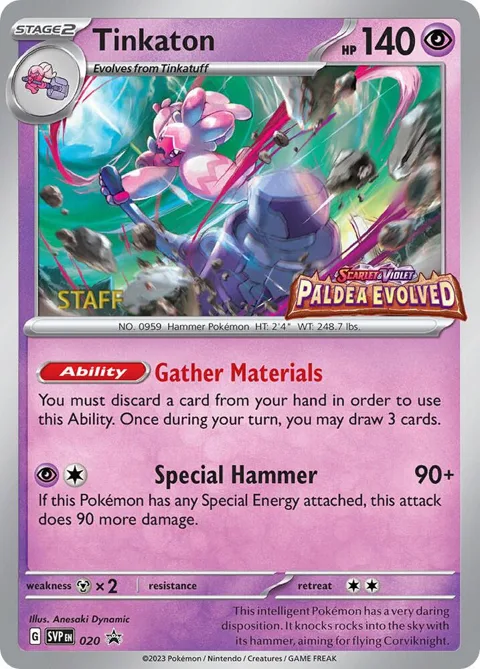 Tinkaton - 020 Prerelease [Staff] #020 Holofoil Pokémon card from Scarlet & Violet Promo Cards