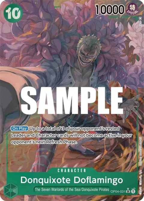 Donquixote Doflamingo Alt Art OP04-031 One Piece card from Kingdoms of Intrigue
