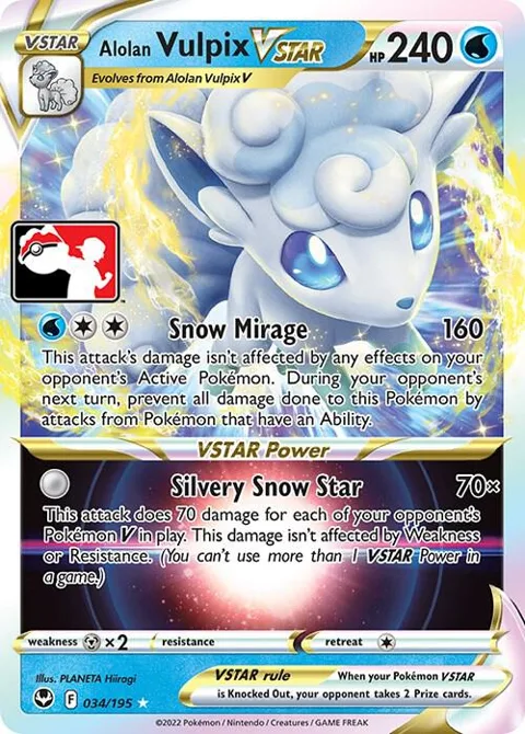 Alolan Vulpix VSTAR #034/195 Holofoil Pokémon card from Prize Pack Series Cards