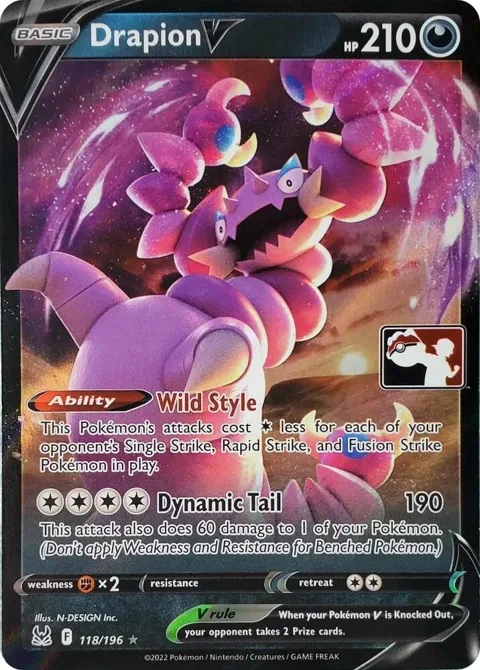 Drapion V #118/196 Holofoil Pokémon card from Prize Pack Series Cards