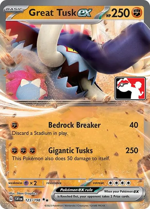 Great Tusk ex #123/198 Holofoil Pokémon card from Prize Pack Series Cards