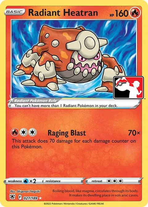 Radiant Heatran #027/189 Holofoil Pokémon card from Prize Pack Series Cards
