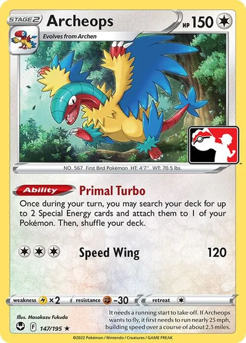 Archeops #147/195 Pokémon card from Prize Pack Series Cards