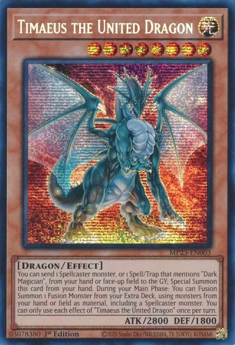 Timaeus the United Dragon MP23-EN003 Yu-Gi-Oh card from 25th Anniversary Tin: Dueling Heroes Mega Pack