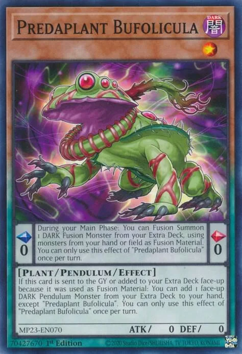 Predaplant Bufolicula MP23-EN070 Yu-Gi-Oh card from 25th Anniversary Tin: Dueling Heroes Mega Pack