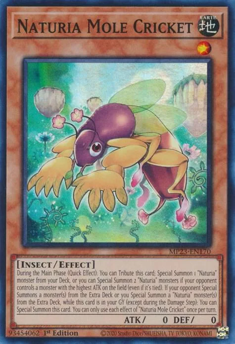 Naturia Mole Cricket MP23-EN170 Yu-Gi-Oh card from 25th Anniversary Tin: Dueling Heroes Mega Pack