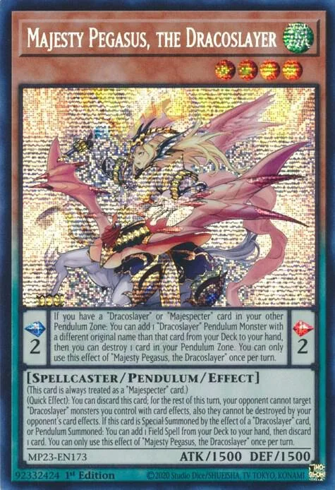 Majesty Pegasus, the Dracoslayer MP23-EN173 Yu-Gi-Oh card from 25th Anniversary Tin: Dueling Heroes Mega Pack