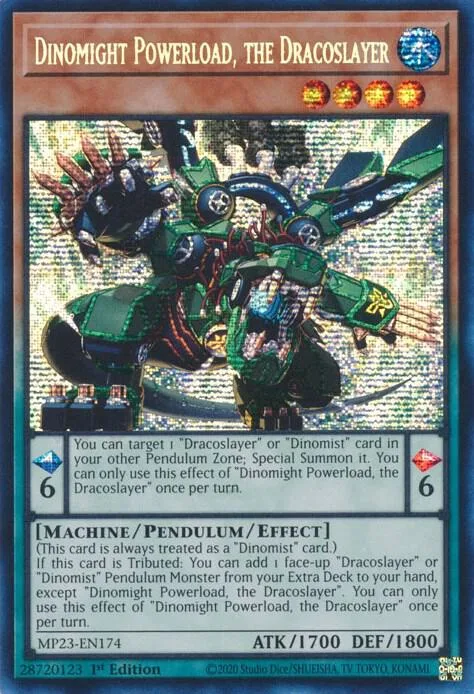 Dinomight Powerload, the Dracoslayer MP23-EN174 Yu-Gi-Oh card from 25th Anniversary Tin: Dueling Heroes Mega Pack