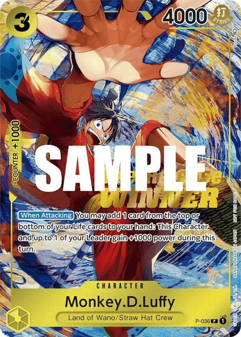 Monkey.D.Luffy Pre-Release Tournament Winner P-036 One Piece card from One Piece Promotion Cards