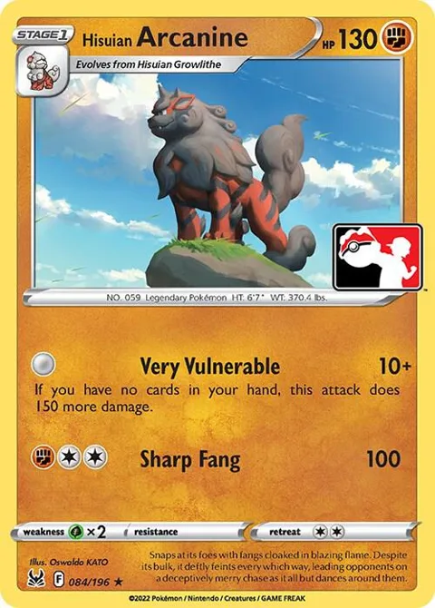 Hisuian Arcanine #084/196 Pokémon card from Prize Pack Series Cards