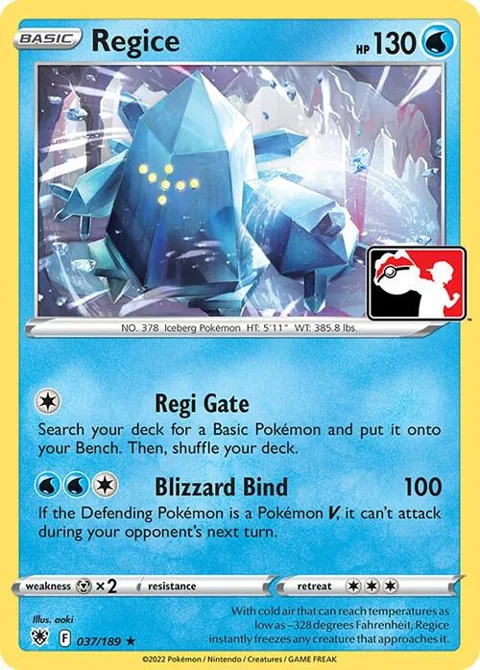Regice #037/189 Pokémon card from Prize Pack Series Cards