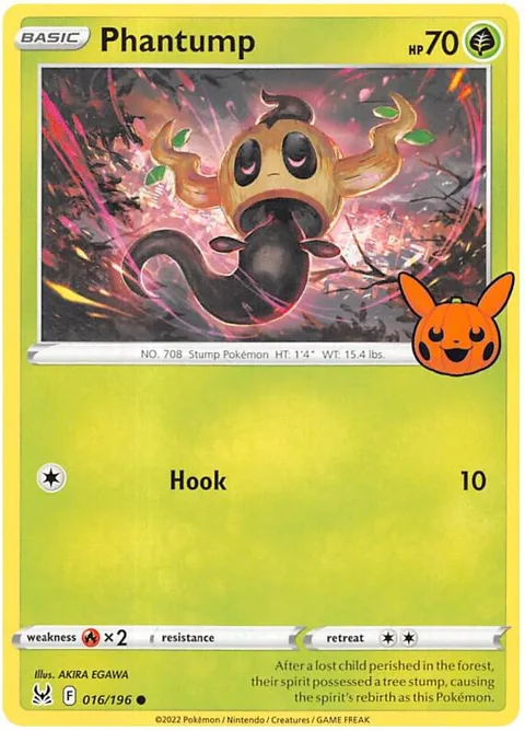 Phantump #016/196 Pokémon card from Trick or Trade BOOster Bundle 2023