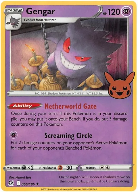 Gengar 2022 Copyright Date #066/196 Holofoil Pokémon card from Trick or Trade BOOster Bundle 2023