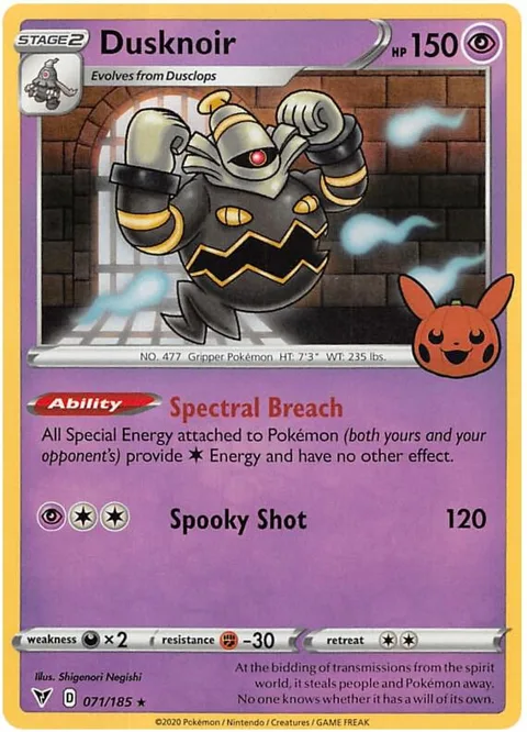 Dusknoir #071/185 Holofoil Pokémon card from Trick or Trade BOOster Bundle 2023