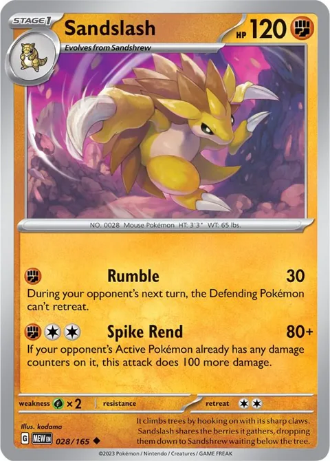 Sandslash #028/165 Reverse Holofoil Pokémon card from Scarlet & Violet 151