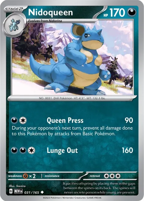 Nidoqueen #031/165 Pokémon card from Scarlet & Violet 151