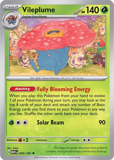 Vileplume #045/165 Reverse Holofoil Pokémon card from Scarlet & Violet 151