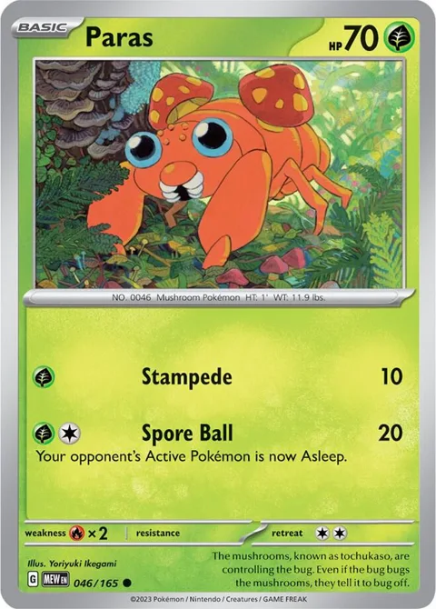Paras #046/165 Reverse Holofoil Pokémon card from Scarlet & Violet 151
