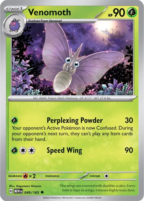 Venomoth #049/165 Reverse Holofoil Pokémon card from Scarlet & Violet 151